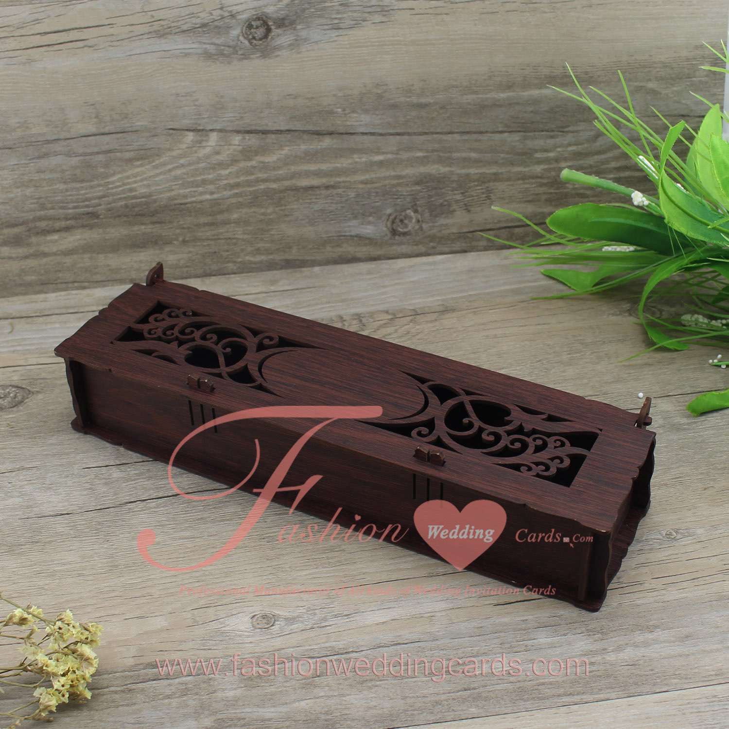Hemp Design Scroll Wedding Invitation in a wood Box